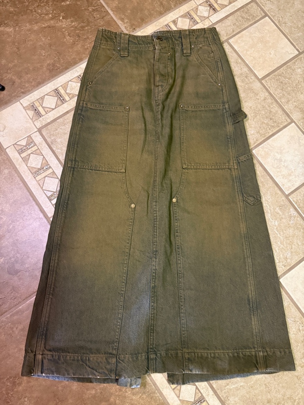 Free People Harmonica Olive Green Denim Maxi Skirt